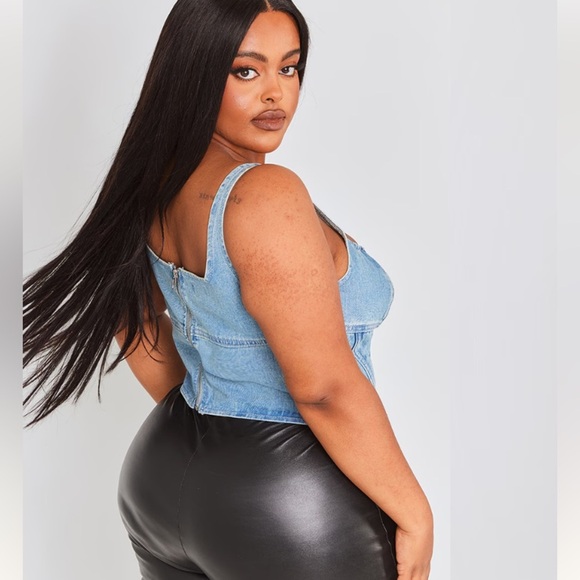 PLT PLUS VINTAGE LIGHT WASH SEAM DETAIL DENIM CORSET SEXY BUSTIER STYLE JEAN TOP - Picture 5 of 13